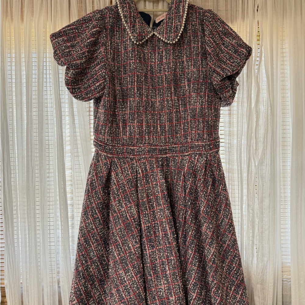 Mom/Daughter Matching Tweed Dresses with Puff Sleeves